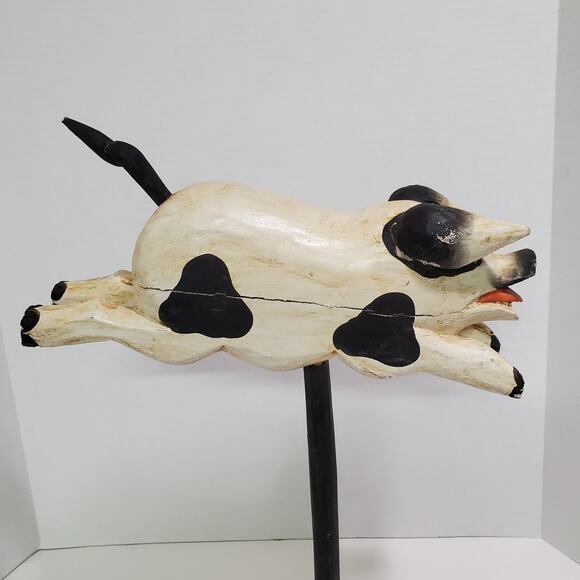 Set of 2 Flying Pig & Cow Jumped Over Moon Carved Wood Figurines Folk Art Vtg? - Picture 11 of 16